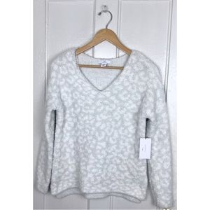 NWT : H by Halston : size S : leopard print fleece plush sherpa v-neck sweater